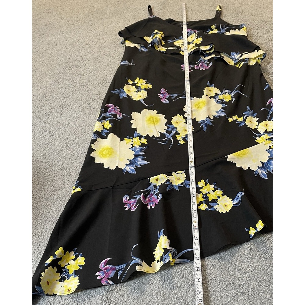 Roz Ali Layered Floral Dress 16 Black Yellow Slanted Hem Sleeveless Boho Party - Picture 8 of 13